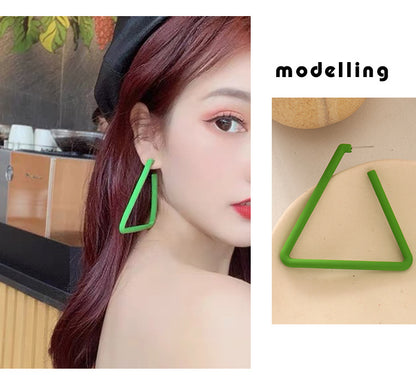 Exaggerated Geometric Large Earrings For Women In Yellow And Green Acrylic With Stoving Varnish Finish