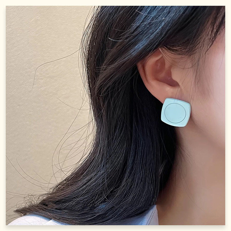 Square Stud Earrings For Women In New Style, Electroplated Alloy Jewelry