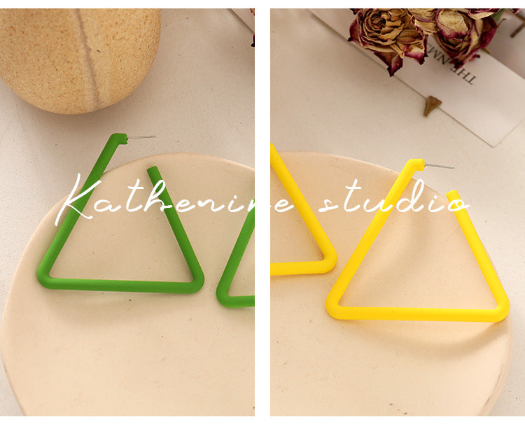 Exaggerated Geometric Large Earrings For Women In Yellow And Green Acrylic With Stoving Varnish Finish
