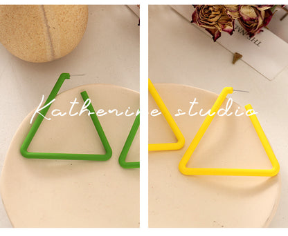 Exaggerated Geometric Large Earrings For Women In Yellow And Green Acrylic With Stoving Varnish Finish