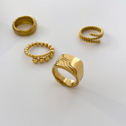 Irregular Pattern Women's Rings In Electroplated 304 Stainless Steel With 18K Gold Plated And PVD Coated Finish