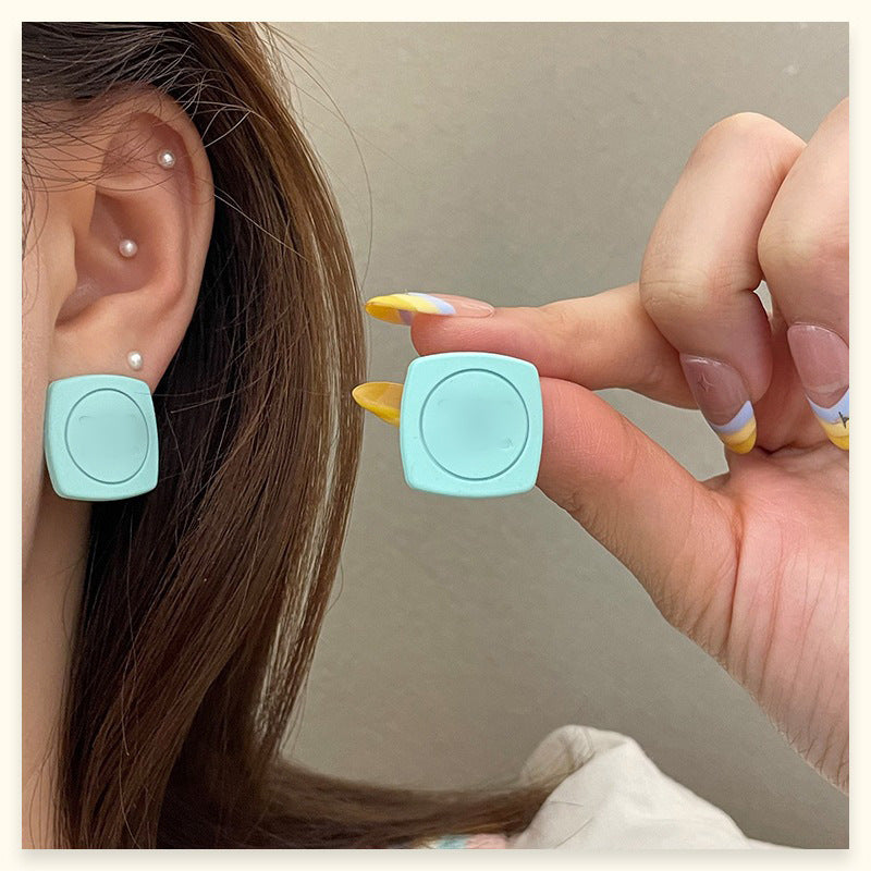 Square Stud Earrings For Women In New Style, Electroplated Alloy Jewelry