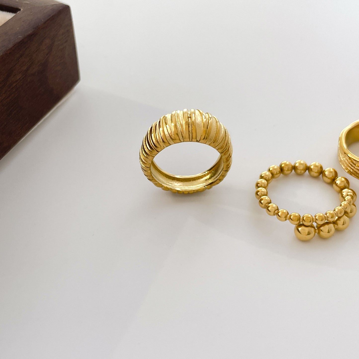 Irregular Pattern Women's Rings In Electroplated 304 Stainless Steel With 18K Gold Plated And PVD Coated Finish