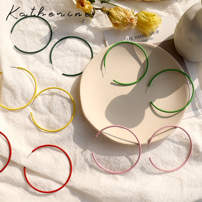 New Style Red Alloy Circle Large Earrings For Women With Stoving Varnish Finish