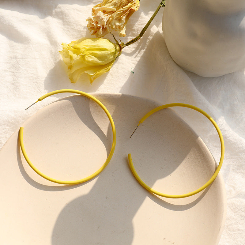 New Style Red Alloy Circle Large Earrings For Women With Stoving Varnish Finish