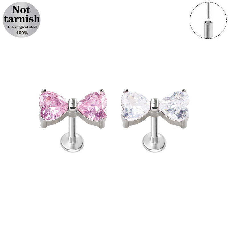 Three-dimensional Flowers Titanium Steel Lip Ring With Platinum Plating And Zircon Inlay, 1 PCS Package, Unisex