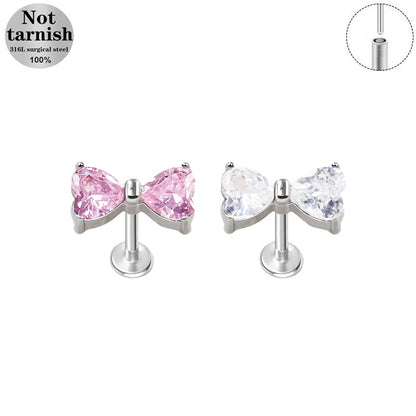 Three-dimensional Flowers Titanium Steel Lip Ring With Platinum Plating And Zircon Inlay, 1 PCS Package, Unisex