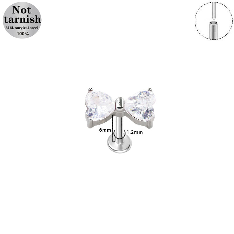 Three-dimensional Flowers Titanium Steel Lip Ring With Platinum Plating And Zircon Inlay, 1 PCS Package, Unisex