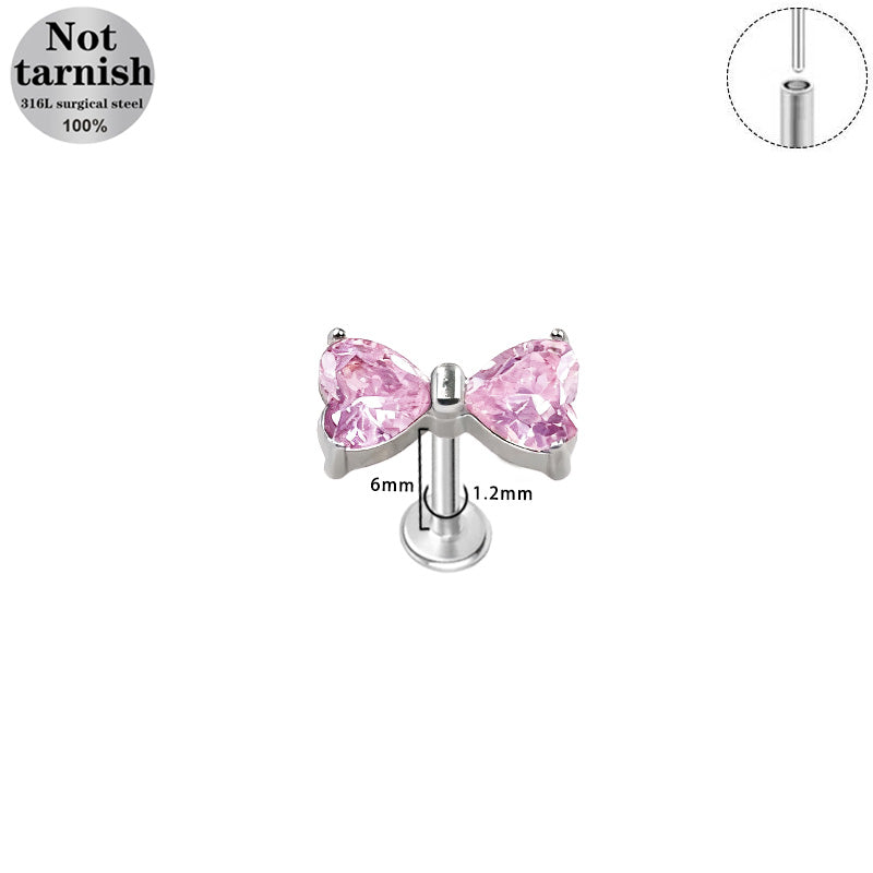 Three-dimensional Flowers Titanium Steel Lip Ring With Platinum Plating And Zircon Inlay, 1 PCS Package, Unisex