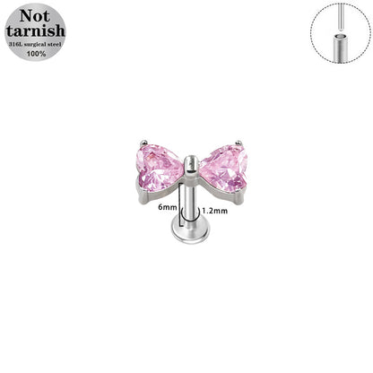 Three-dimensional Flowers Titanium Steel Lip Ring With Platinum Plating And Zircon Inlay, 1 PCS Package, Unisex