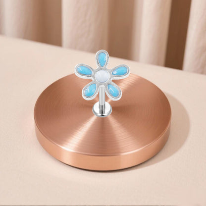 Three-dimensional Flowers Titanium Steel Lip Ring With Platinum Plating And Zircon Inlay, 1 PCS Package, Unisex