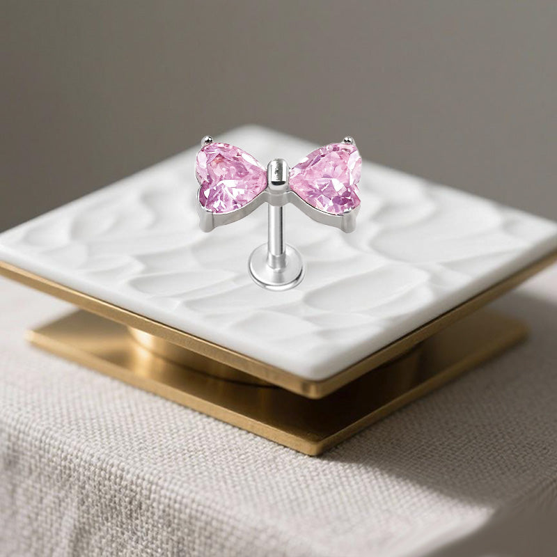 Three-dimensional Flowers Titanium Steel Lip Ring With Platinum Plating And Zircon Inlay, 1 PCS Package, Unisex