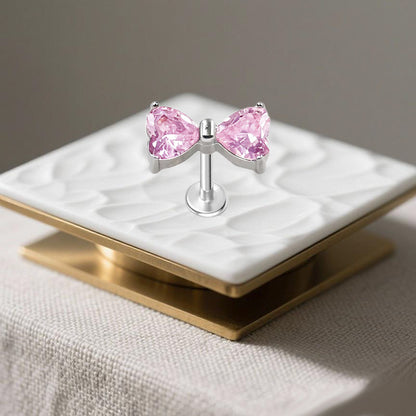 Three-dimensional Flowers Titanium Steel Lip Ring With Platinum Plating And Zircon Inlay, 1 PCS Package, Unisex
