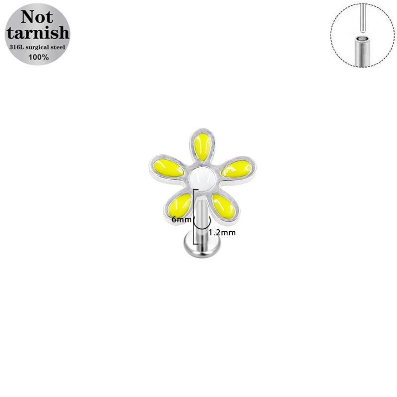 Three-dimensional Flowers Titanium Steel Lip Ring With Platinum Plating And Zircon Inlay, 1 PCS Package, Unisex