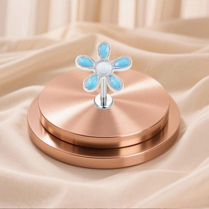 Three-dimensional Flowers Titanium Steel Lip Ring With Platinum Plating And Zircon Inlay, 1 PCS Package, Unisex