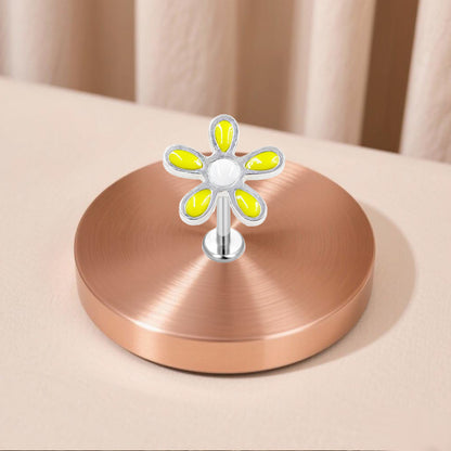 Three-dimensional Flowers Titanium Steel Lip Ring With Platinum Plating And Zircon Inlay, 1 PCS Package, Unisex
