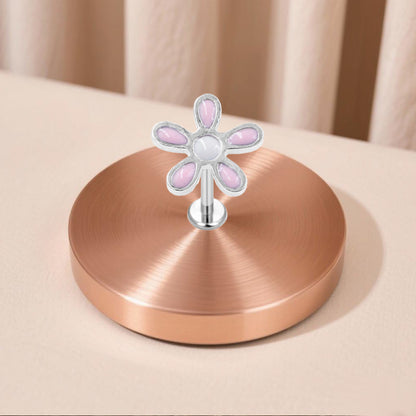 Three-dimensional Flowers Titanium Steel Lip Ring With Platinum Plating And Zircon Inlay, 1 PCS Package, Unisex