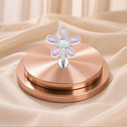 Three-dimensional Flowers Titanium Steel Lip Ring With Platinum Plating And Zircon Inlay, 1 PCS Package, Unisex