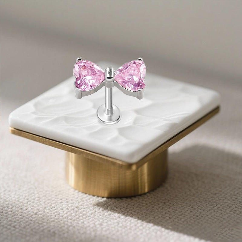Three-dimensional Flowers Titanium Steel Lip Ring With Platinum Plating And Zircon Inlay, 1 PCS Package, Unisex
