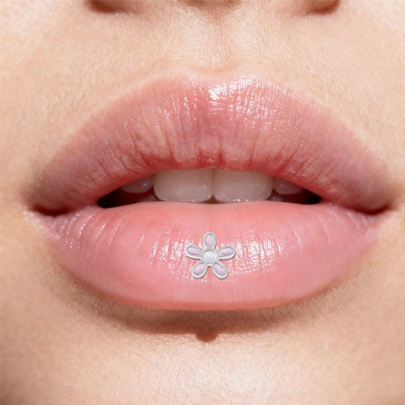 Three-dimensional Flowers Titanium Steel Lip Ring With Platinum Plating And Zircon Inlay, 1 PCS Package, Unisex