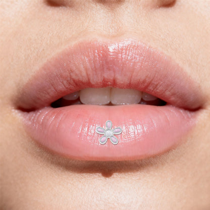 Three-dimensional Flowers Titanium Steel Lip Ring With Platinum Plating And Zircon Inlay, 1 PCS Package, Unisex