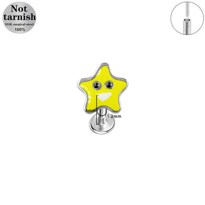 Three-dimensional Flowers Titanium Steel Lip Ring With Platinum Plating And Zircon Inlay, 1 PCS Package, Unisex