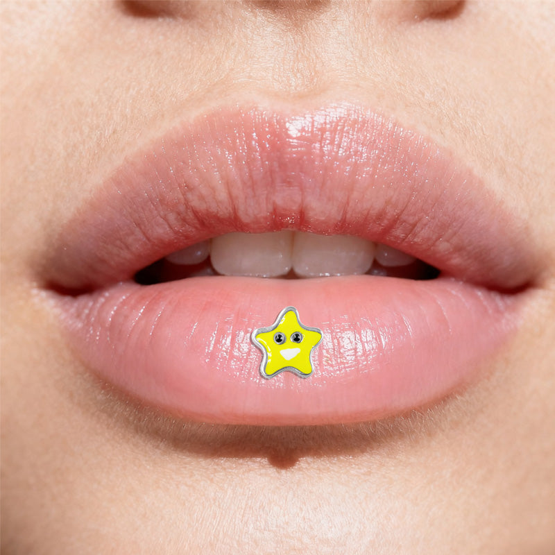 Three-dimensional Flowers Titanium Steel Lip Ring With Platinum Plating And Zircon Inlay, 1 PCS Package, Unisex