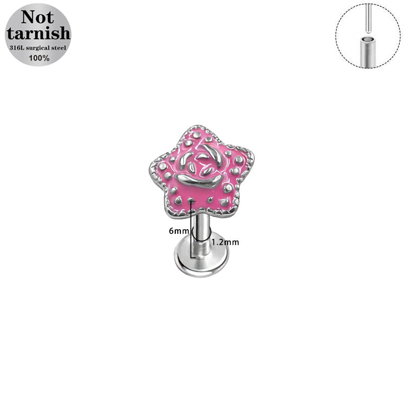 Three-dimensional Flowers Titanium Steel Lip Ring With Platinum Plating And Zircon Inlay, 1 PCS Package, Unisex