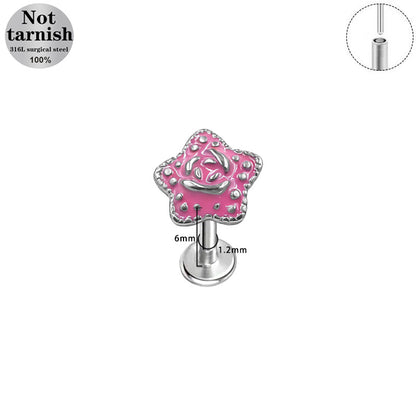 Three-dimensional Flowers Titanium Steel Lip Ring With Platinum Plating And Zircon Inlay, 1 PCS Package, Unisex