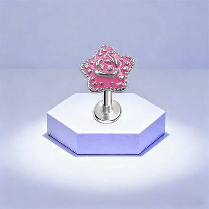 Three-dimensional Flowers Titanium Steel Lip Ring With Platinum Plating And Zircon Inlay, 1 PCS Package, Unisex