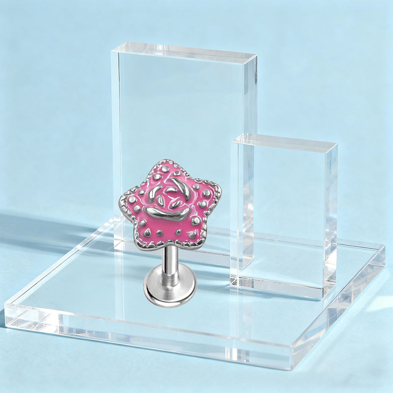 Three-dimensional Flowers Titanium Steel Lip Ring With Platinum Plating And Zircon Inlay, 1 PCS Package, Unisex