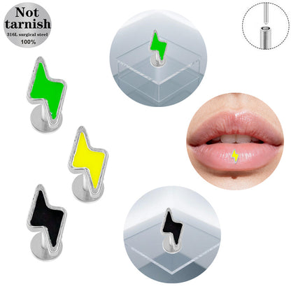 Three-dimensional Flowers Titanium Steel Lip Ring With Platinum Plating And Zircon Inlay, 1 PCS Package, Unisex