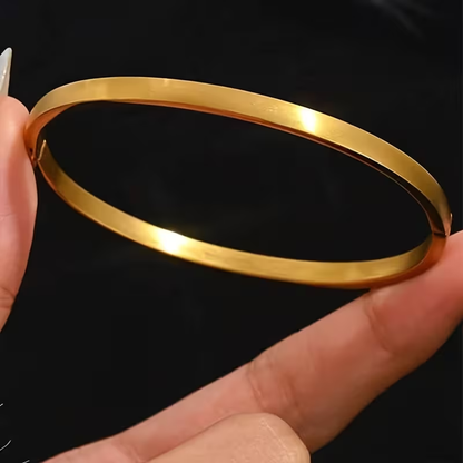 Solid Color Bangle For Wedding Season, Unisex 304 Stainless Steel Bracelet Featuring 18K Real Gold Plating And Zircon Inlay