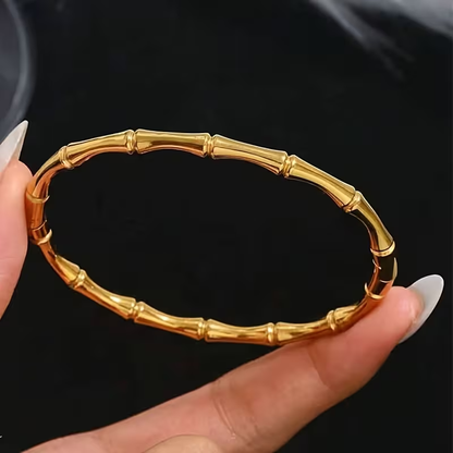 Solid Color Bangle For Wedding Season, Unisex 304 Stainless Steel Bracelet Featuring 18K Real Gold Plating And Zircon Inlay