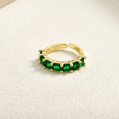 For Women Electroplated Copper Open Rings Featuring Zircon With 18K Real Gold Plated Cross Design