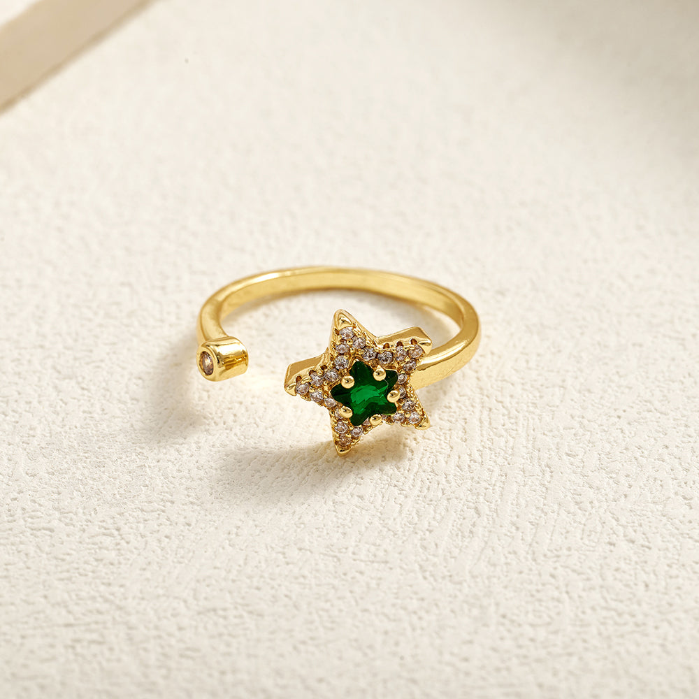 For Women Electroplated Copper Open Rings Featuring Zircon With 18K Real Gold Plated Cross Design