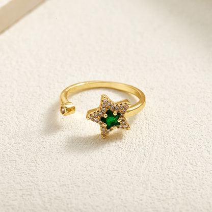 For Women Electroplated Copper Open Rings Featuring Zircon With 18K Real Gold Plated Cross Design