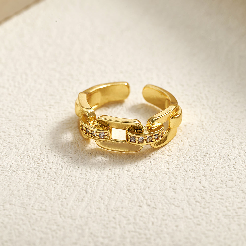 For Women Electroplated Copper Open Rings Featuring Zircon With 18K Real Gold Plated Cross Design