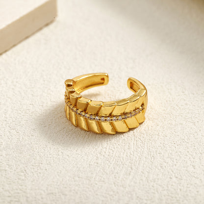 For Women Electroplated Copper Open Rings Featuring Zircon With 18K Real Gold Plated Cross Design