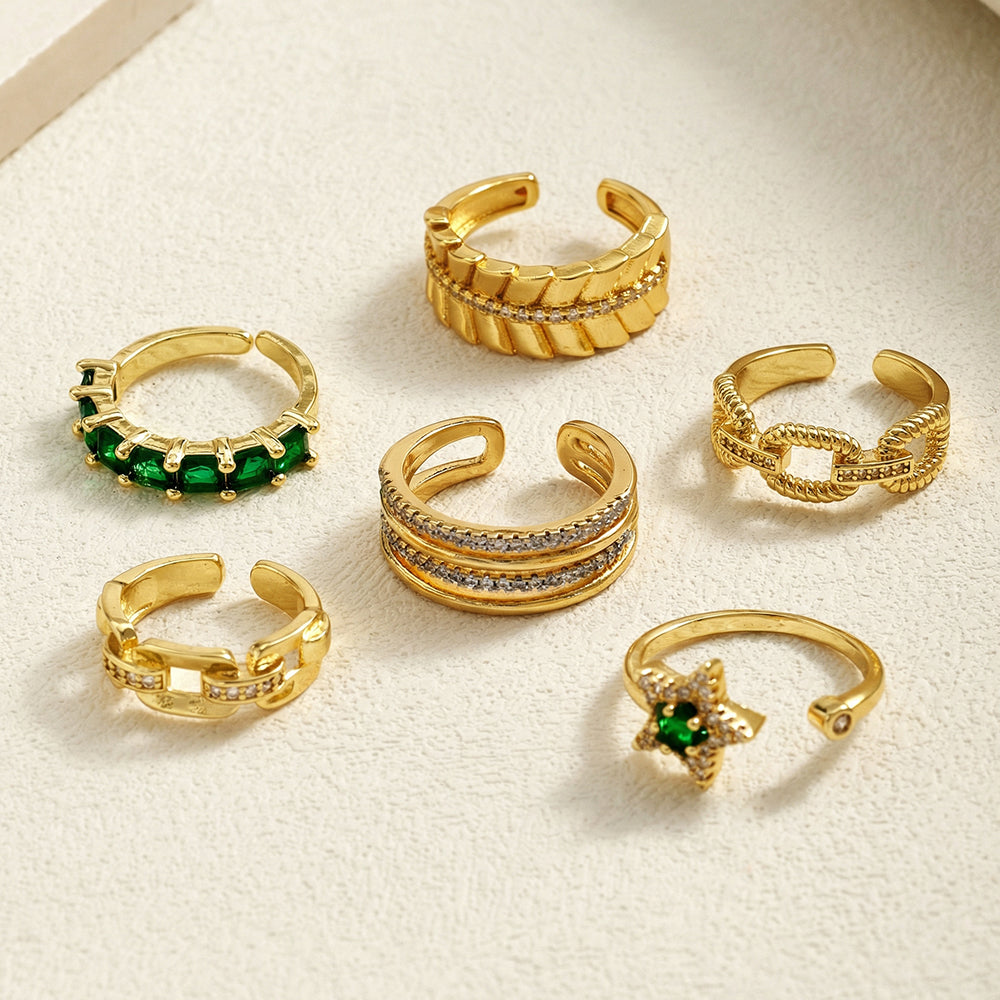 For Women Electroplated Copper Open Rings Featuring Zircon With 18K Real Gold Plated Cross Design