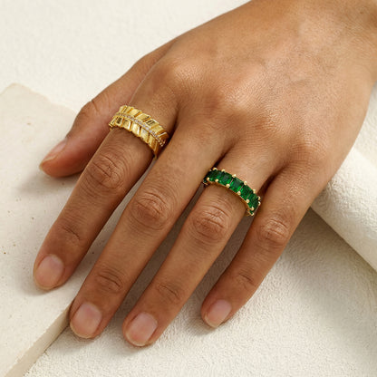 For Women Electroplated Copper Open Rings Featuring Zircon With 18K Real Gold Plated Cross Design