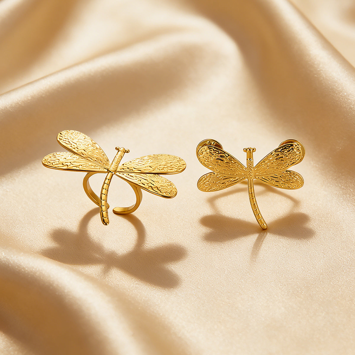 Dragonfly Jewelry Set For Women In Basic Style, 304 Stainless Steel With 18K Real Gold Plated Finish, Perfect For Valentine's Day