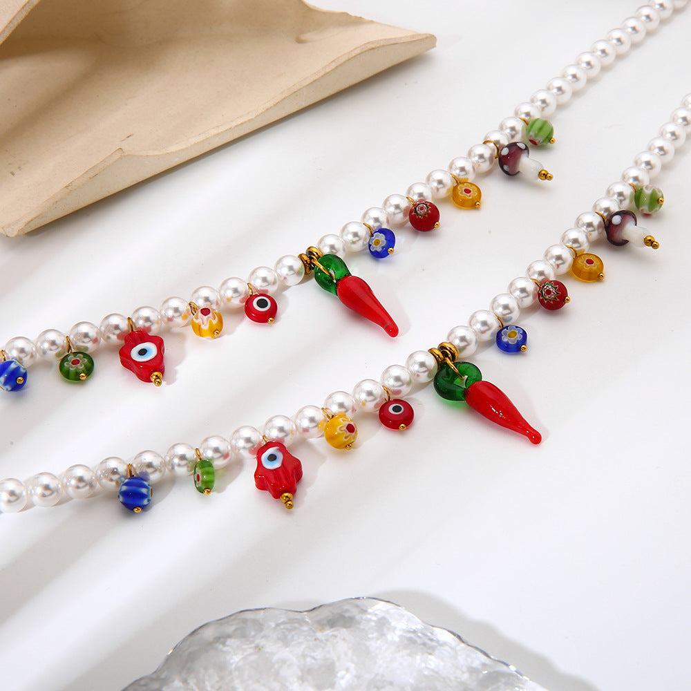 Eye Necklace For Women With Acrylic Beading And Electroplated Finish, Featuring A Beaded Chain