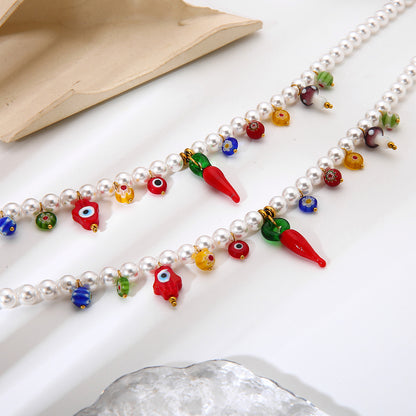 Eye Necklace For Women With Acrylic Beading And Electroplated Finish, Featuring A Beaded Chain