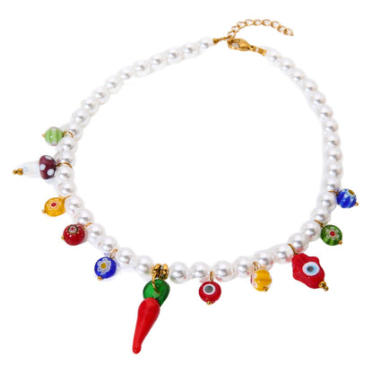 Eye Necklace For Women With Acrylic Beading And Electroplated Finish, Featuring A Beaded Chain