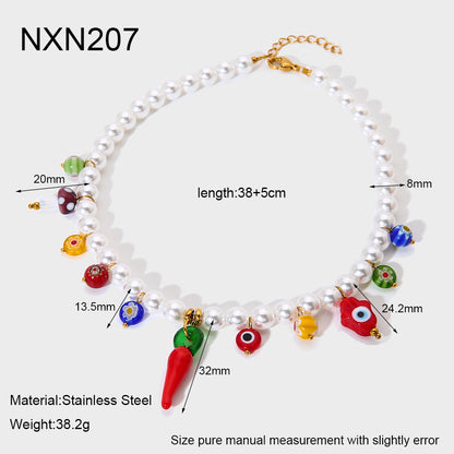 Eye Necklace For Women With Acrylic Beading And Electroplated Finish, Featuring A Beaded Chain