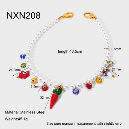 Eye Necklace For Women With Acrylic Beading And Electroplated Finish, Featuring A Beaded Chain