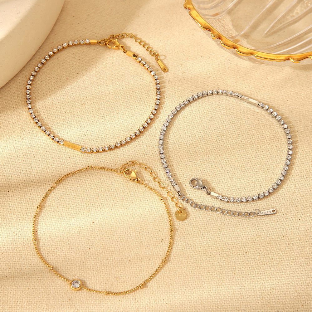 Golden Simple Style Anklet For Women With Gem Pattern And Zircon Inlay Material