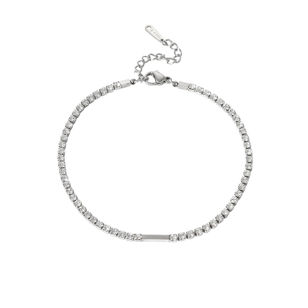 Golden Simple Style Anklet For Women With Gem Pattern And Zircon Inlay Material