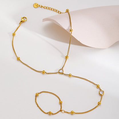 Golden Anklet For Women With Heart Shape Pattern, 18K Real Gold Plated And Zircon Inlay